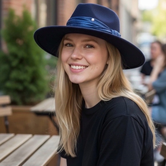Lele Sadoughi Navy Blue Fedora Hat main image 14